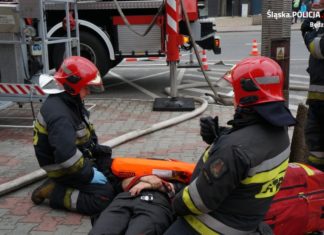 Alarm pożarowy w KPP Będzin - fot. Policja