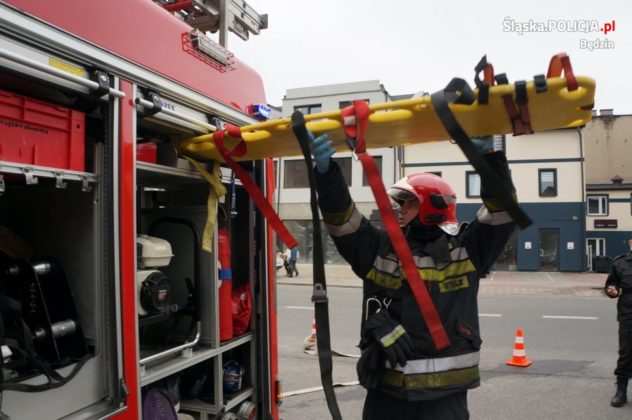 Alarm pożarowy w KPP Będzin - fot. Policja