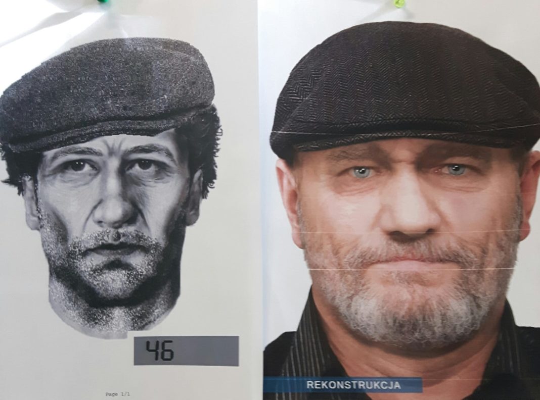 Rekonstrukcja twarzy zmarłego mężczyzny, którego szkielet znaleziono w Sosnowcu – fot. KMP w Sosnowcu