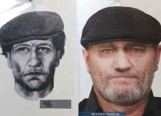 Rekonstrukcja twarzy zmarłego mężczyzny, którego szkielet znaleziono w Sosnowcu – fot. KMP w Sosnowcu
