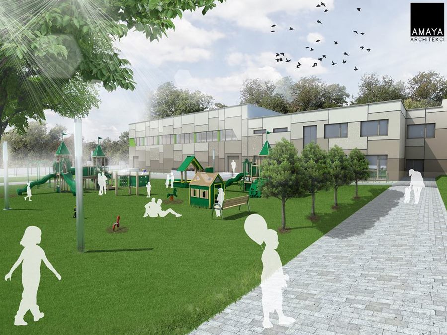 Wizualizacje Zespołu Szkolno-Przedszkolnego nr 1 w Dąbrowie Górniczej Błędowie - fot. AMAYA ARCHITEKCI