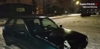 Uderzył w słup i jechał dalej uszkodzonym autem - fot. KMP w Dąbrowie Górniczej