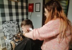 ściana, dziecko, fryzjer