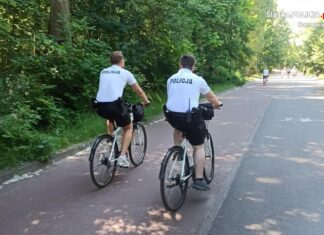 policja, rower, park, ścieżka