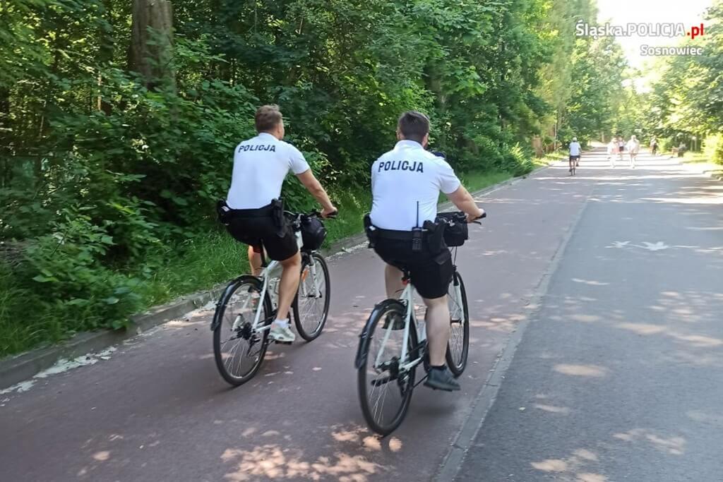 policja, rower, park, ścieżka